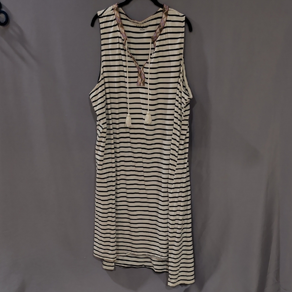 Striped Sleeveless Dress with Tassel Detail 3X